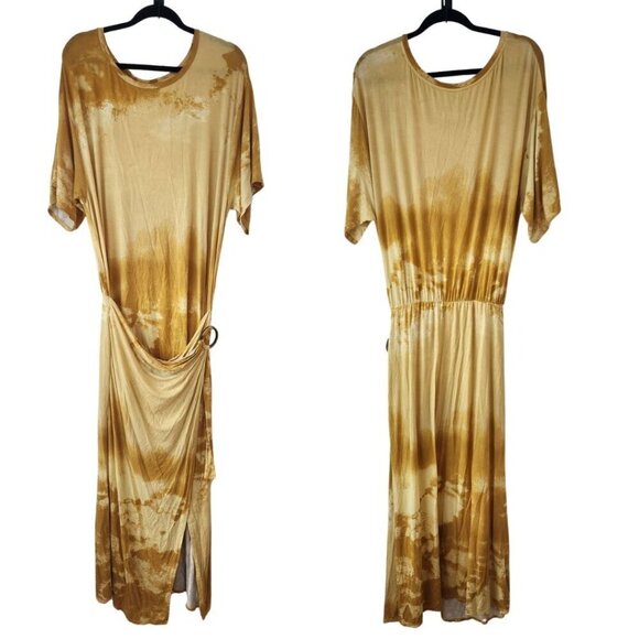 Free People Alyssa Wrap Dress Tie-Dye Yellow Full Length Maxi Women's L - Picture 2 of 11